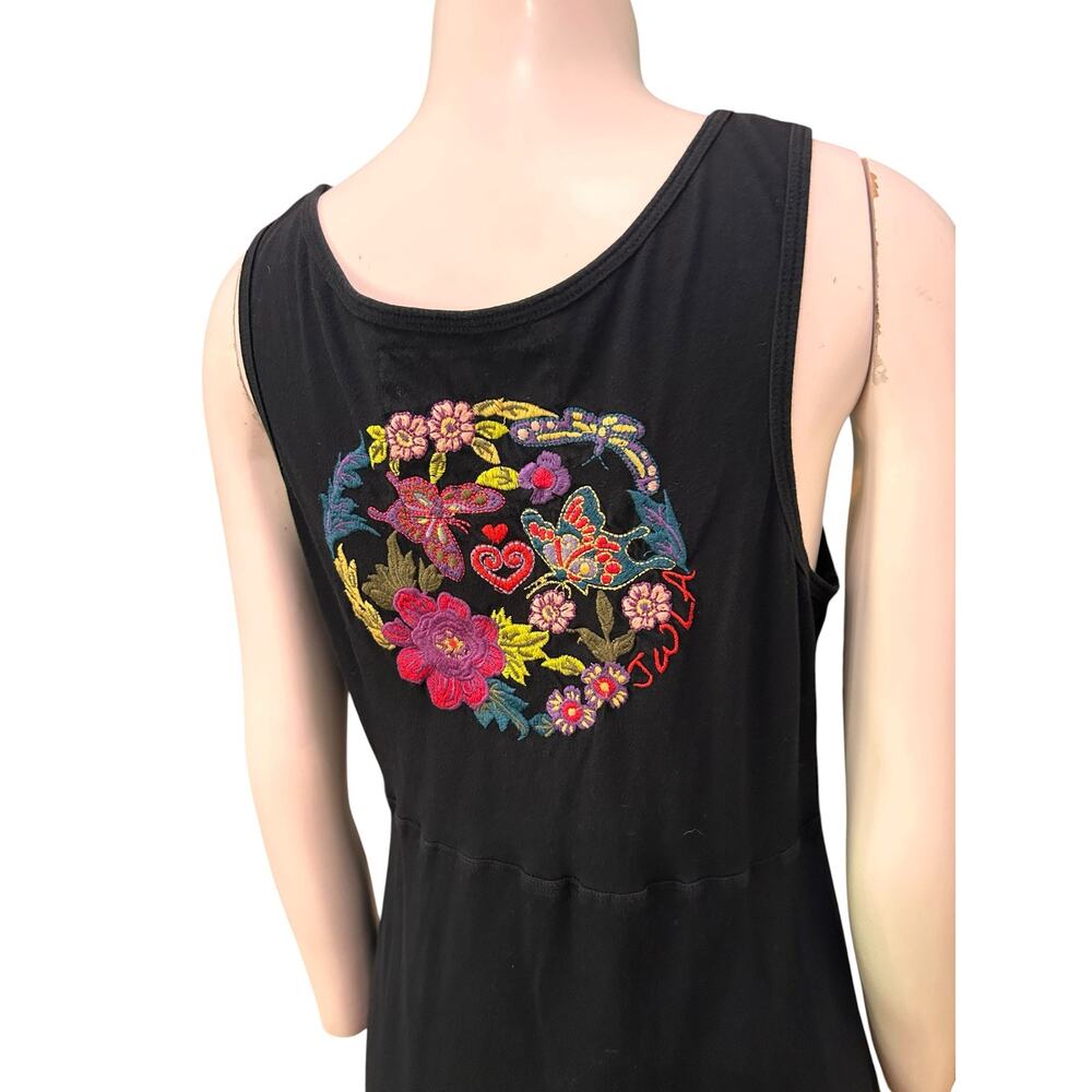 Johnny Was Tank Dress Butterfly Embroidered Black Cotton Handkerchief Hem M - - Picture 4 of 8
